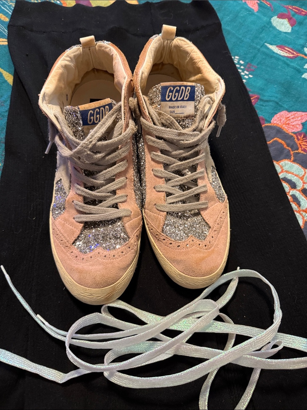 Golden Goose Pink Suede & Silver Glitter High-Top Sneakers